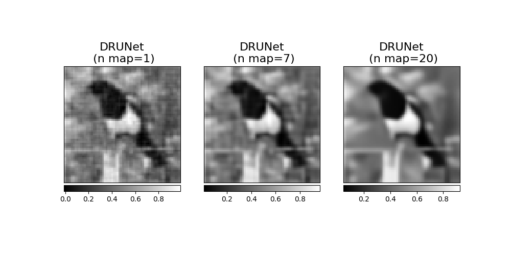 DRUNet  (n map=1), DRUNet  (n map=7), DRUNet  (n map=20)